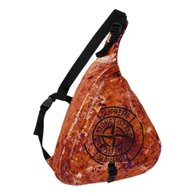 Supreme X Stone Island Printed Camo Nylon Shoulder Bag 'orange Black'