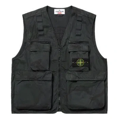 Supreme X Stone Island Water Resistant Brushed Cotton Canvas Vest 'black'