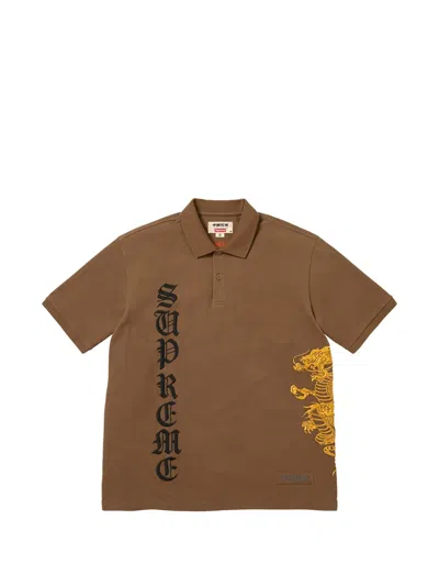 Supreme X The Great China Wall Dragon Embroidered Shirt In Brown