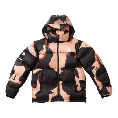 Supreme X The North Face Bleached Denim Print Nuptse Jacket 'beige Black'