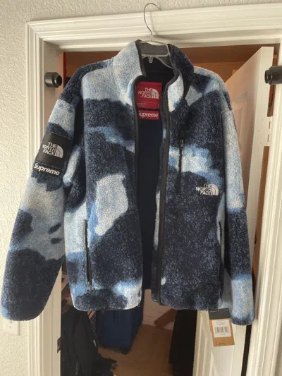 Pre-owned Supreme X The North Face Supreme Bleached Denim Fleece Jacket In Blue