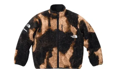 Pre-owned Supreme X The North Face Supreme The North Face Bleached Denim Print Fleece Jacket In Black