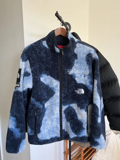 Pre-owned Supreme X The North Face Supreme The North Face Bleached Denim Print Fleece Jacket In Blue