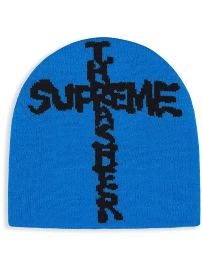 Supreme X Thrasher Logo-intarsia "blue" Beanie