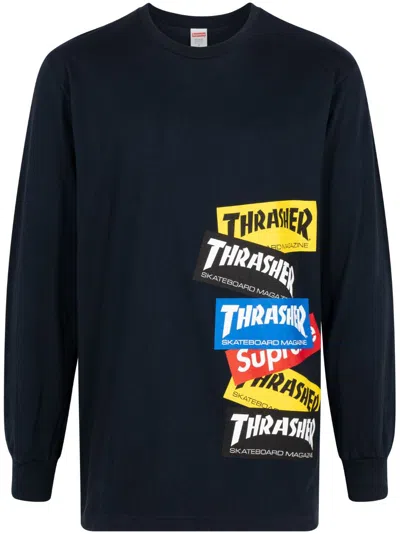 Supreme X Thrasher Multi Logo "navy" Sweatshirt In Black