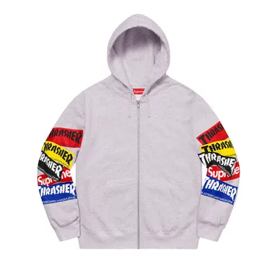 Pre-owned Supreme X Thrasher Multi Logo Zip Up Hooded Sweatshirt 'ash Grey'