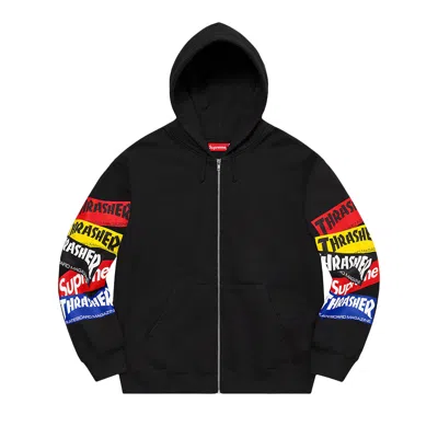 Pre-owned Supreme X Thrasher Multi Logo Zip Up Hooded Sweatshirt 'black'