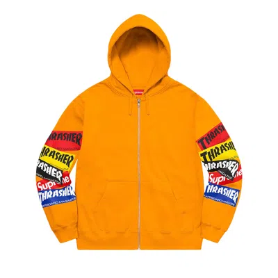Pre-owned Supreme X Thrasher Multi Logo Zip Up Hooded Sweatshirt 'gold'