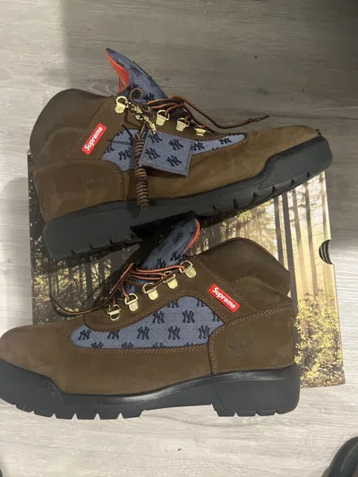 Pre-owned Supreme X Timberland Supreme X New York Yankees X Field Boot 'brown