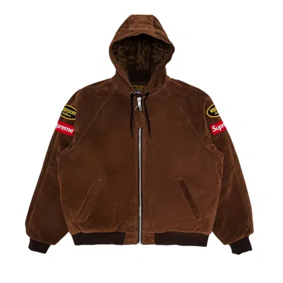 Pre-owned Supreme X Vanson Leather Hooded Work Jacket 'suede' In Brown