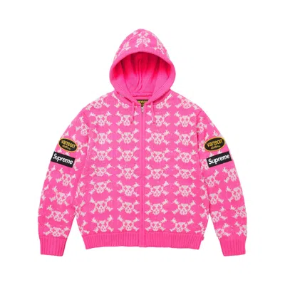 Pre-owned Supreme X Vanson Leathers Skull Zip Up Hooded Sweater 'pink' | Men's Size M