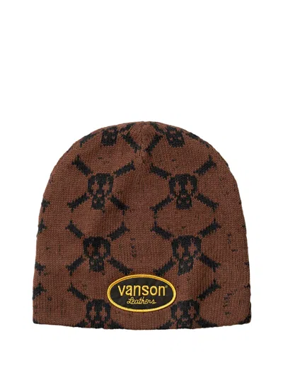 Supreme X Vanson Leathers Skull-intarsia Beanie Hat In Brown