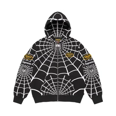 Pre-owned Supreme X Vanson Leathers Spider-man Zip Up Hooded Sweatshirt 'black' | Men's Size L