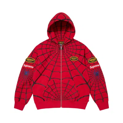 Pre-owned Supreme X Vanson Leathers Spider-man Zip Up Hooded Sweatshirt 'red' | Men's Size S
