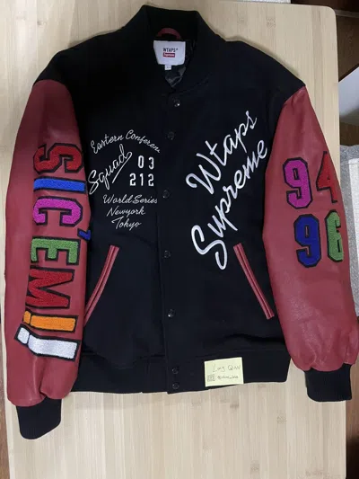 Pre-owned Supreme X Wtaps Supreme Wtaps Varsity Jacket Balck In Black