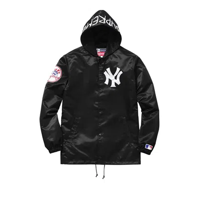 Pre-owned Supreme X Yankees Satin Hooded Coaches Jacket 'black'