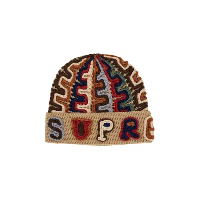 Pre-owned Supreme Yarn Appliqué Beanie 'khaki' In Brown