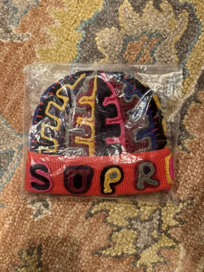 Pre-owned Supreme Yarn Appliqué Beanie In Multicolor