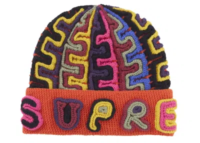 Pre-owned Supreme Yarn Applique Beanie Red In Dark Orange