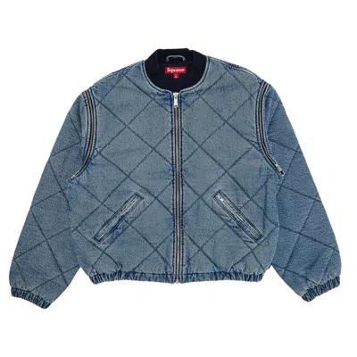 Pre-owned Supreme Zip-off Sleeve Quilted Bomber Jacket 'denim' | Blue | Men's Size Xl