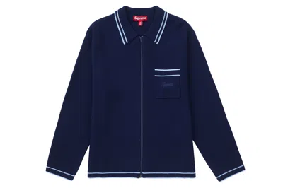 Pre-owned Supreme Zip Up Polo Sweater Navy