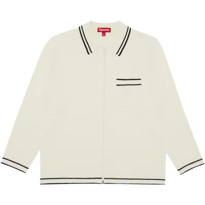 Pre-owned Supreme Zip Up Polo Sweater 'white'