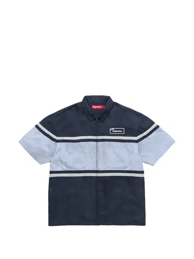 Supreme Zip-up Short-sleeve Shirt In Blue