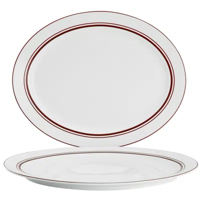 SUR LA TABLE 2 PIECE LE MARAIS NEW BONE 14 INCH FINE CERAMIC OVAL PLATTER SET IN BRICK