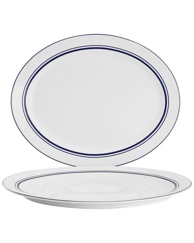Sur La Table 2pc Le Marais Marine New Bone Fine Ceramic Oval Platter Set In White