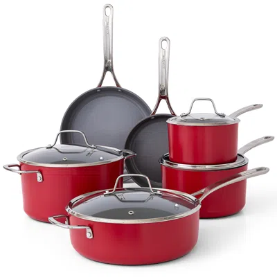 SUR LA TABLE ANGELIE 10 PIECE NONSTICK CERAMIC ENAMELED ALUMINUM COOKWARE SET IN MATTE BRICK