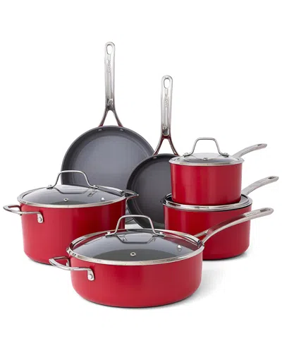 Sur La Table Angelie 10pc Black Nonstick Ceramic Enameled Aluminum Cookware Set In Red