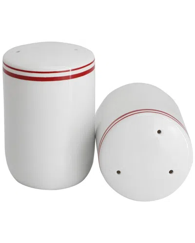 Sur La Table Ceramic Salt And Pepper Shaker In White With Red Band