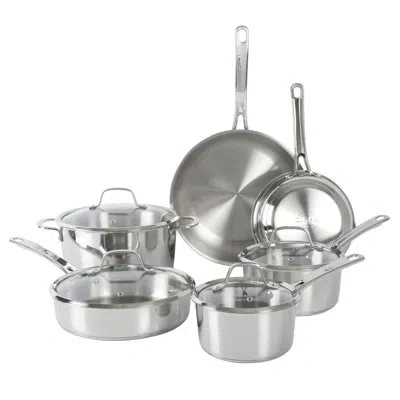 Sur La Table Kitchen Essentials 10 Piece Stainless Steel Non Toxic Pots And Pans Kitchen Cookware Set W/ Triply Encapsulated Base -  In Silver
