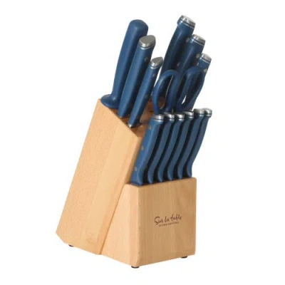 Sur La Table Kitchen Essentials 14-piece German Steel Forged Knife Block Set With Beechwood Block In Blue
