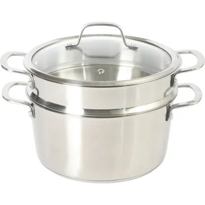 Sur La Table Kitchen Essentials 3-piece 5.3-quart Stainless Steel Dutch Oven With Steamer Insert & G In Silver