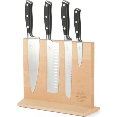 Sur La Table Kitchen Essentials 5-piece High-carbon German Steel Knife Set With Magnetic Beechwood B In Black
