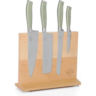 Sur La Table Kitchen Essentials 5-piece High-carbon German Steel Knife Set With Magnetic Beechwood B In Green