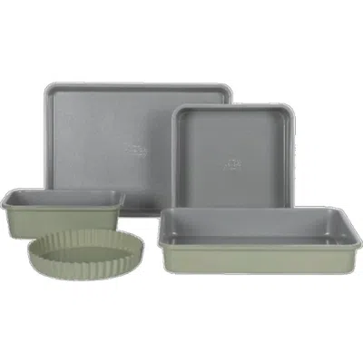 Sur La Table Kitchen Essentials Bake Sale 5-piece Carbon Steel Pfa-free Ceramic Nonstick Bakeware Se In Green