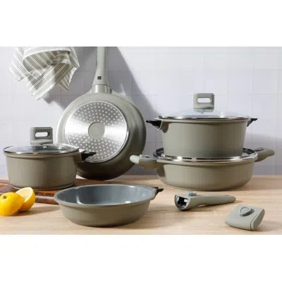 Sur La Table Kitchen Essentials Craft Studio 13 Piece Detachable Handle Pots And Pans Premium Pfa Free Premium Ceramic Induction Coo In Green