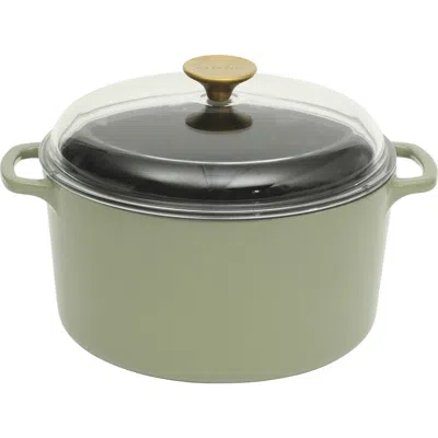 Sur La Table Kitchen Essentials Enamel-coated Cast Iron Dutch Oven Pot With Oven-safe Glass Lid In Green