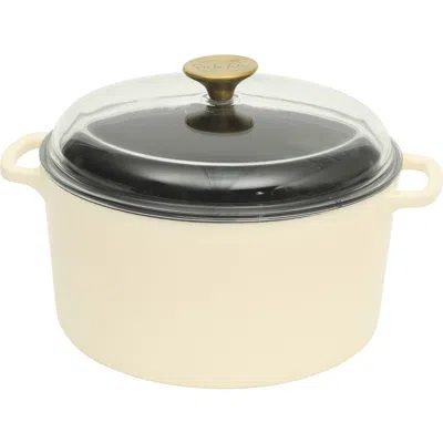 Sur La Table Kitchen Essentials Enamel-coated Cast Iron Dutch Oven Pot With Oven-safe Glass Lid In White