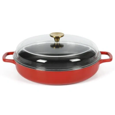 Sur La Table Kitchen Essentials Enameled Cast Iron 7-in-1 Multipurpose Braiser Pan With Borosilicate In Red
