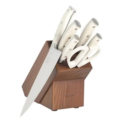 Sur La Table Kitchen Essentials High-carbon German Steel 7 Piece Full Tang Forged Cutlery Kitchen Knife Block Set -juniper Green W/  In Eggshell
