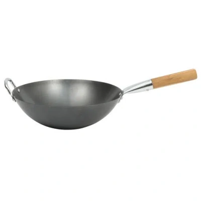 Sur La Table Kitchen Essentials Quick Fire 13.5-inch Pre-seasoned Carbon Steel Flat Bottom Wok In Black