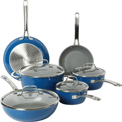 Sur La Table Kitchen Essentials Titanium Ceramic Nonstick Forged Aluminum Cookware Pots & Pans Set W In Blue