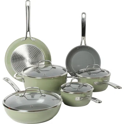 Sur La Table Kitchen Essentials Titanium Ceramic Nonstick Forged Aluminum Cookware Pots & Pans Set W In Green