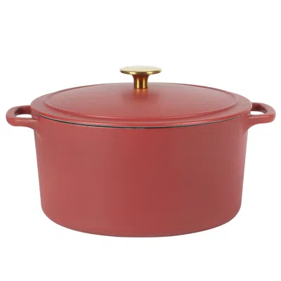 SUR LA TABLE MILLAU 5.5 QUART ENAMELED CAST IRON DUTCH OVEN WITH LID IN MATTE BRICK WITH ROSE GOLD KNOB