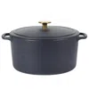 Sur La Table Millau 5.5 Quart Enameled Cast Iron Dutch Oven With Lid In Matte Marine With Rose Gold Knob In Black