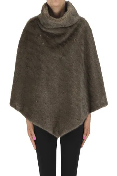 Sur Toi Embellished Eco-fur Cape In Gray
