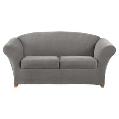 Sure Fit Box Cushion Loveseat Slipcover In Gray